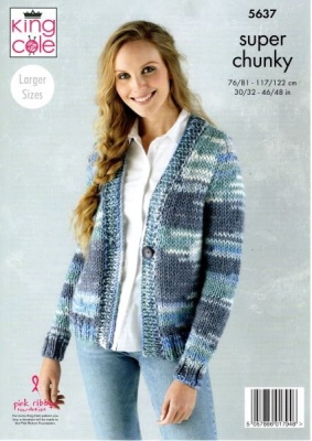 Knitting Pattern - King Cole 5637 - Quartz Super Chunky - Ladies Sweater & Cardigan